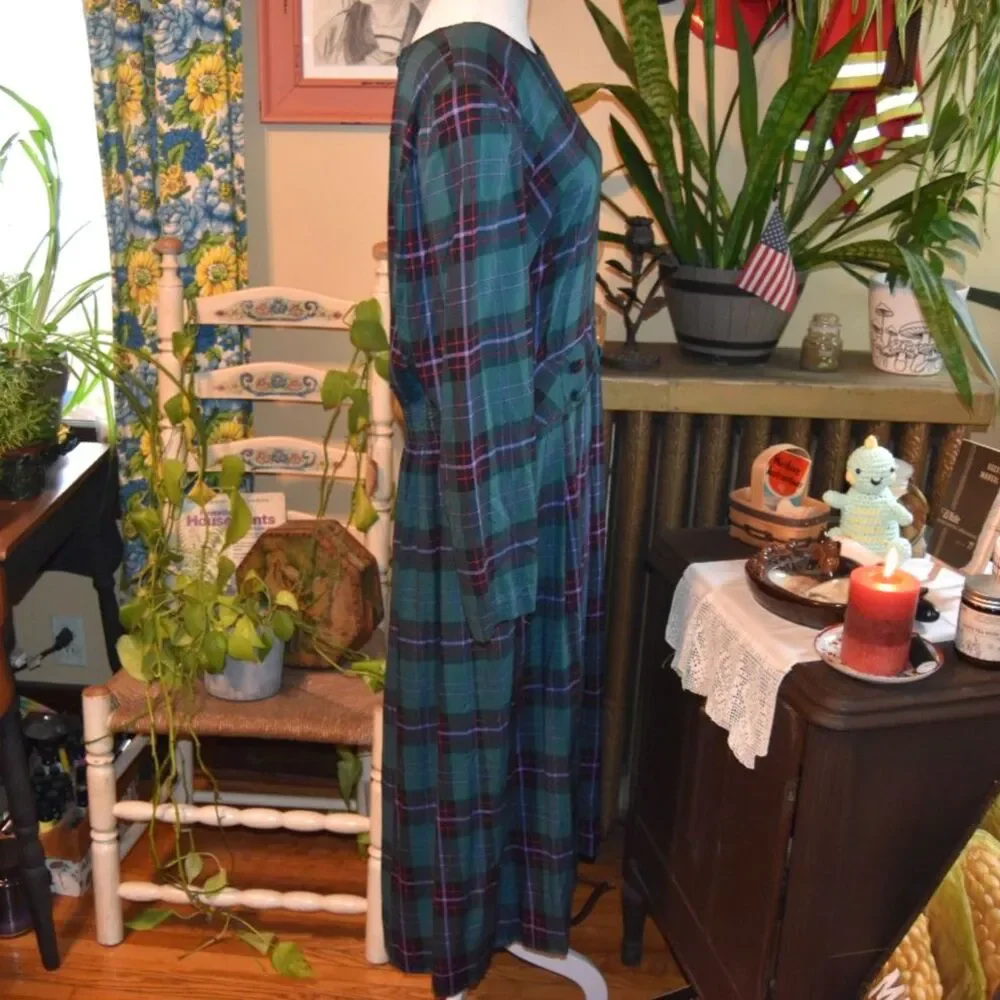 Vintage 90s Karin Stevens KSL Plaid Midi Dress Drop Waist Pleated 1X